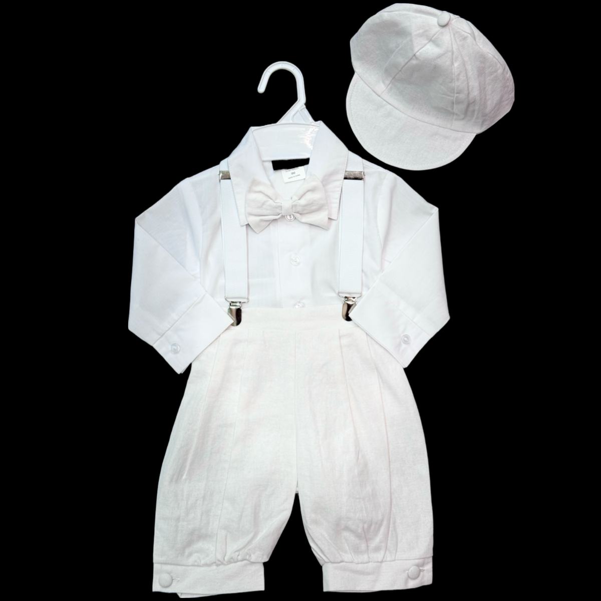 Suspenders White Linen Outfit For Baby Boy Suspenders Baby Boy