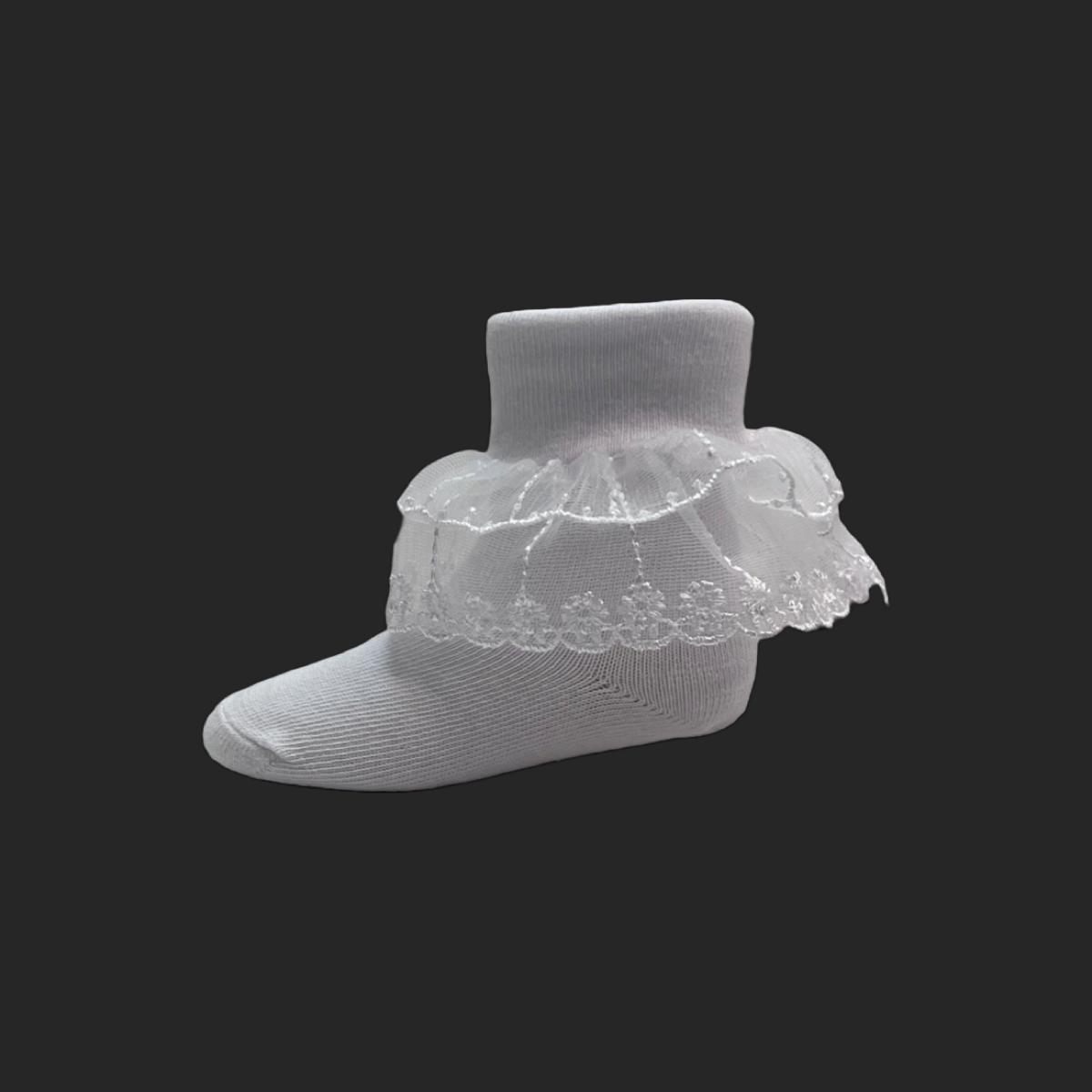 White Organza Socks w/ Embroidered Ruffle