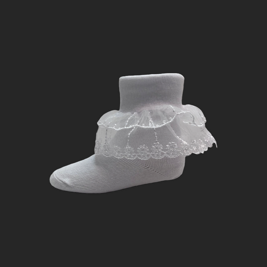 White Organza Socks w/ Embroidered Ruffle