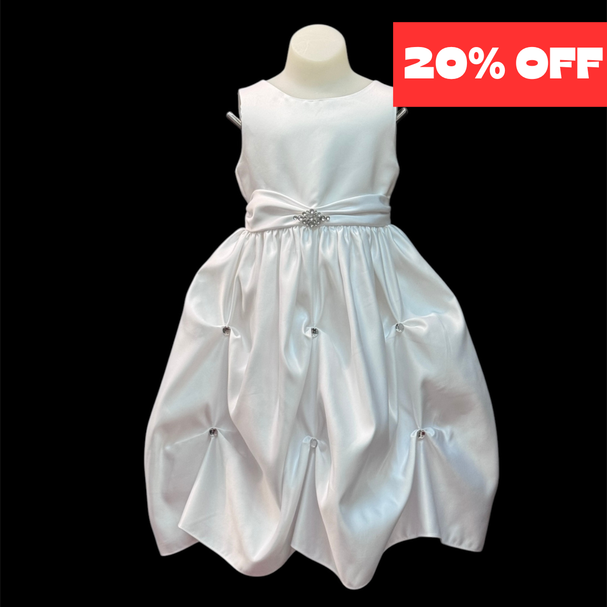 White Ruched Dress w/ Rhinestones