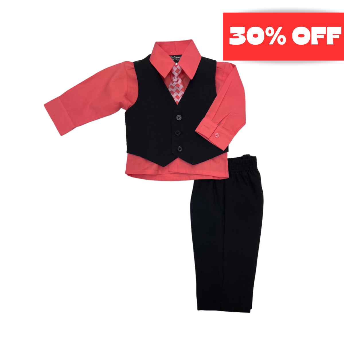 Black Vest Set w/ Coral Dress Shirt