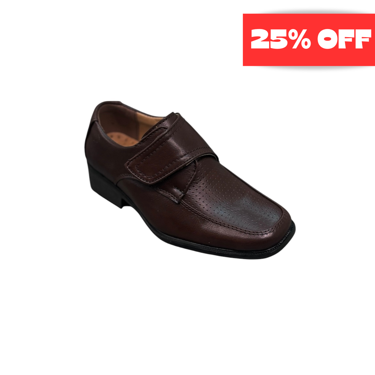 Debonair Velcro Box Toe Brown Dress Shoe