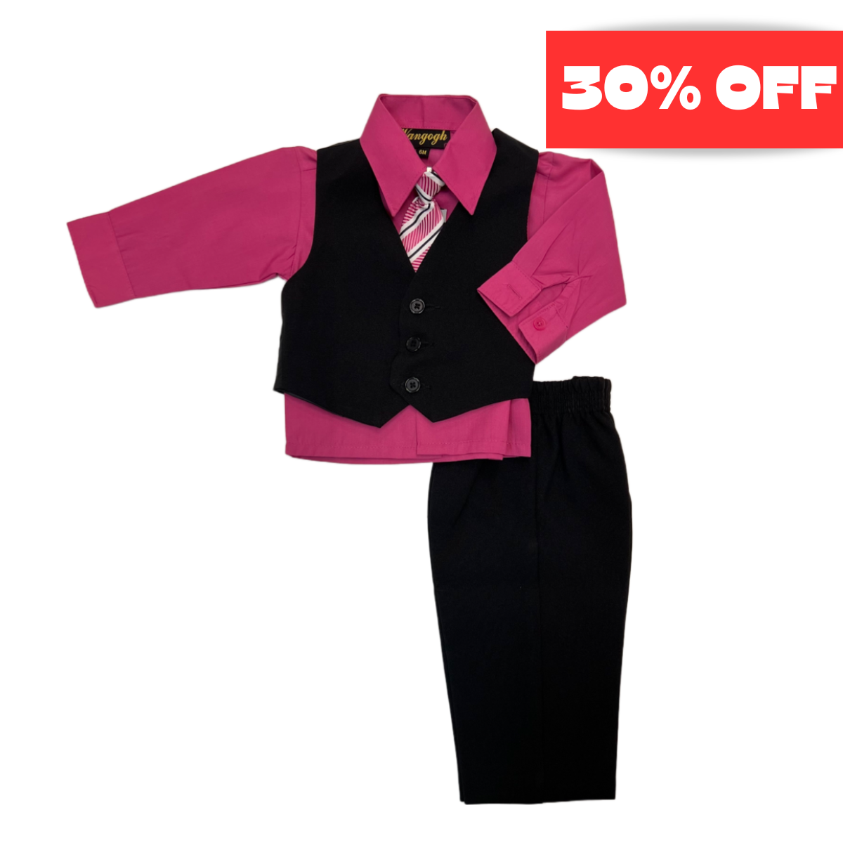 Black Vest Set w/ Fuchsia Dress Shirt