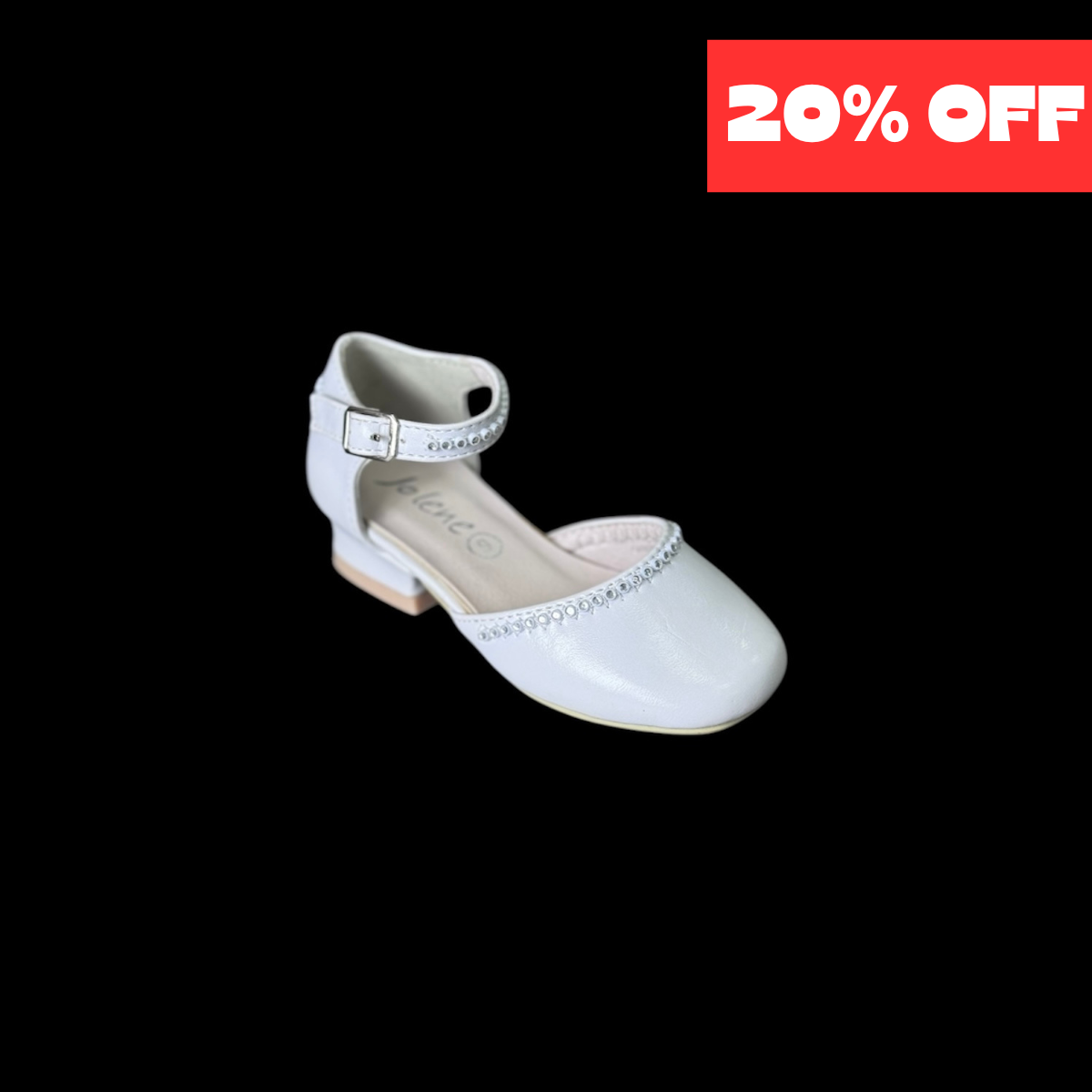 Jolene Girls’ White Low-Heel Dress Shoe w/ Ankle Strap and Sparkle Trim (Toddler Size 6)