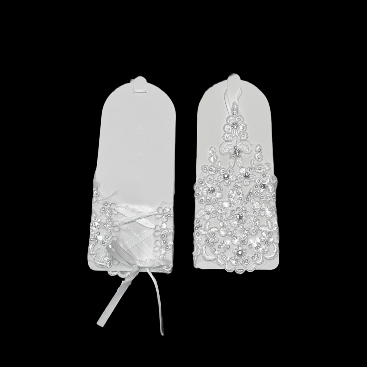 Girls Fingerless Lace Gloves w/ Rhinestone Accents