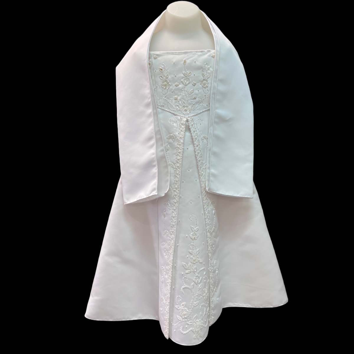 Sleeveless White Dress w/ Satin Shawl