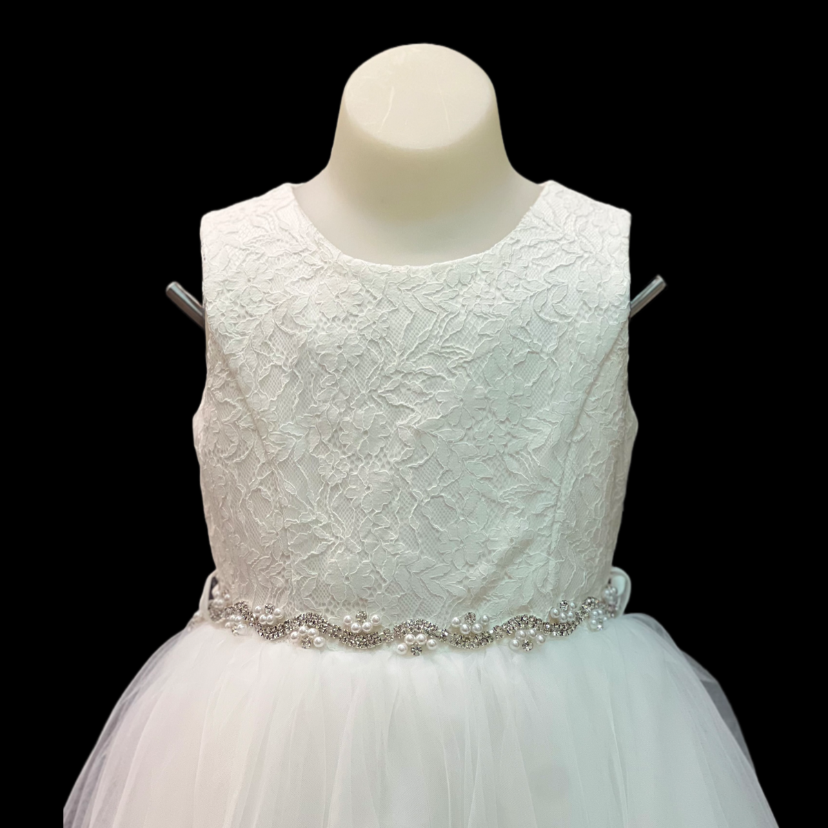 Sleeveless Ivory Dress w/ Lace Bodice