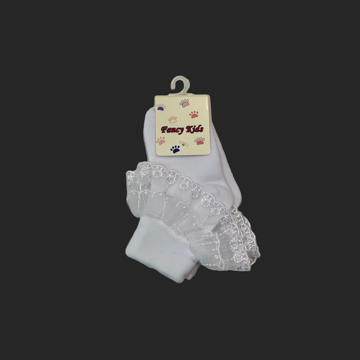 White Organza Socks w/ Embroidered Ruffle