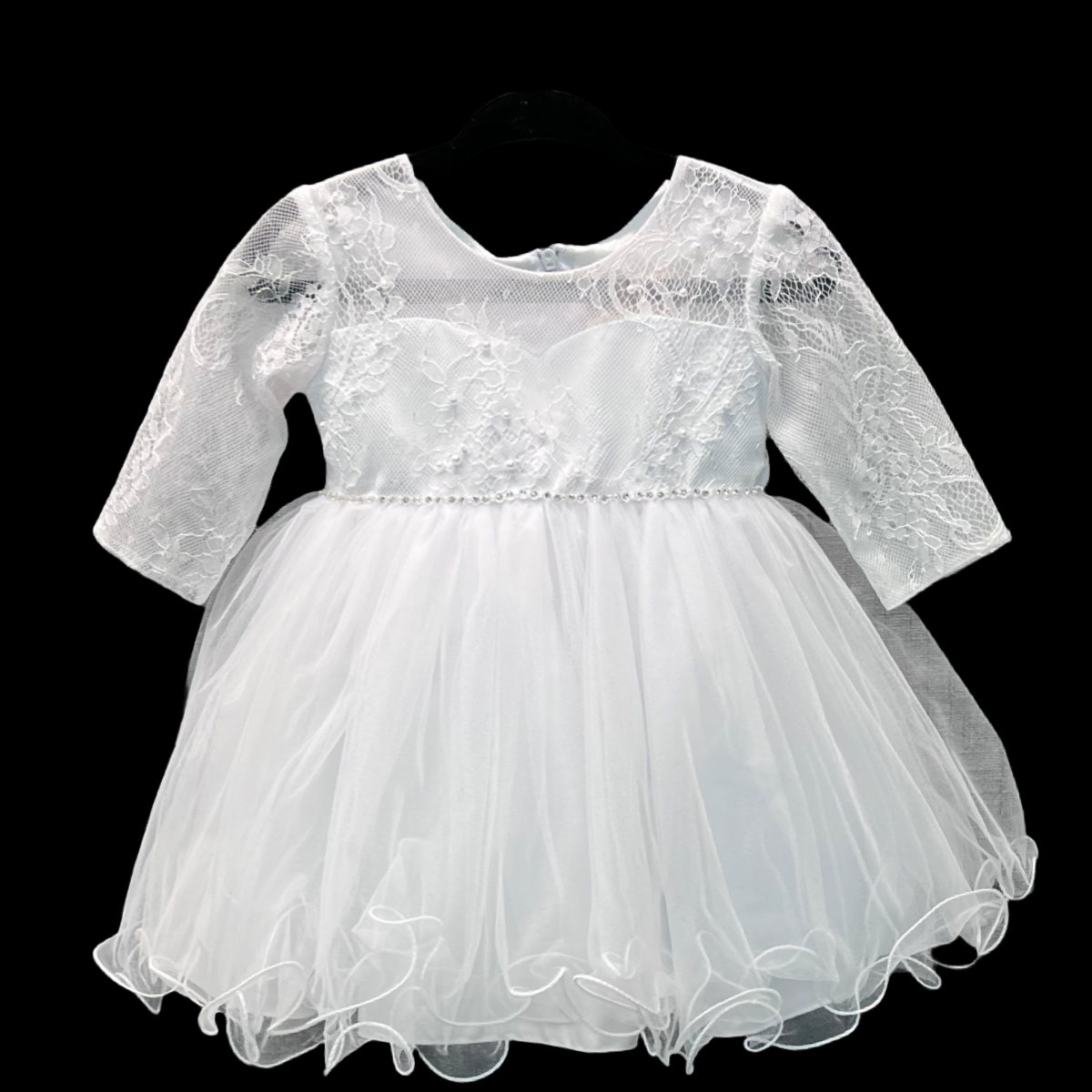 White Lace Baby Dress w/ Lace Sleeves (12 months)