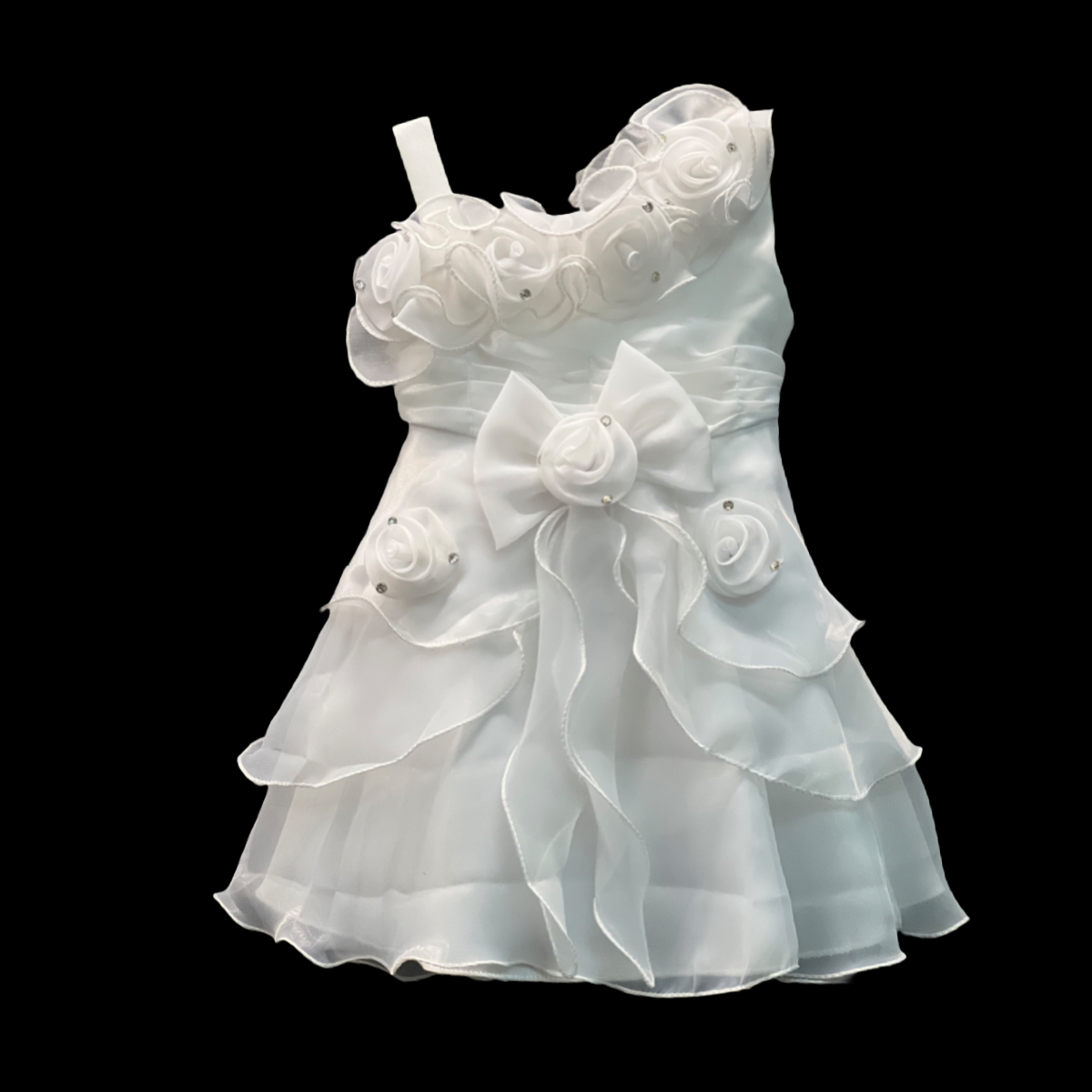 Sleeveless Baby White Dress w/ Rosette Accents