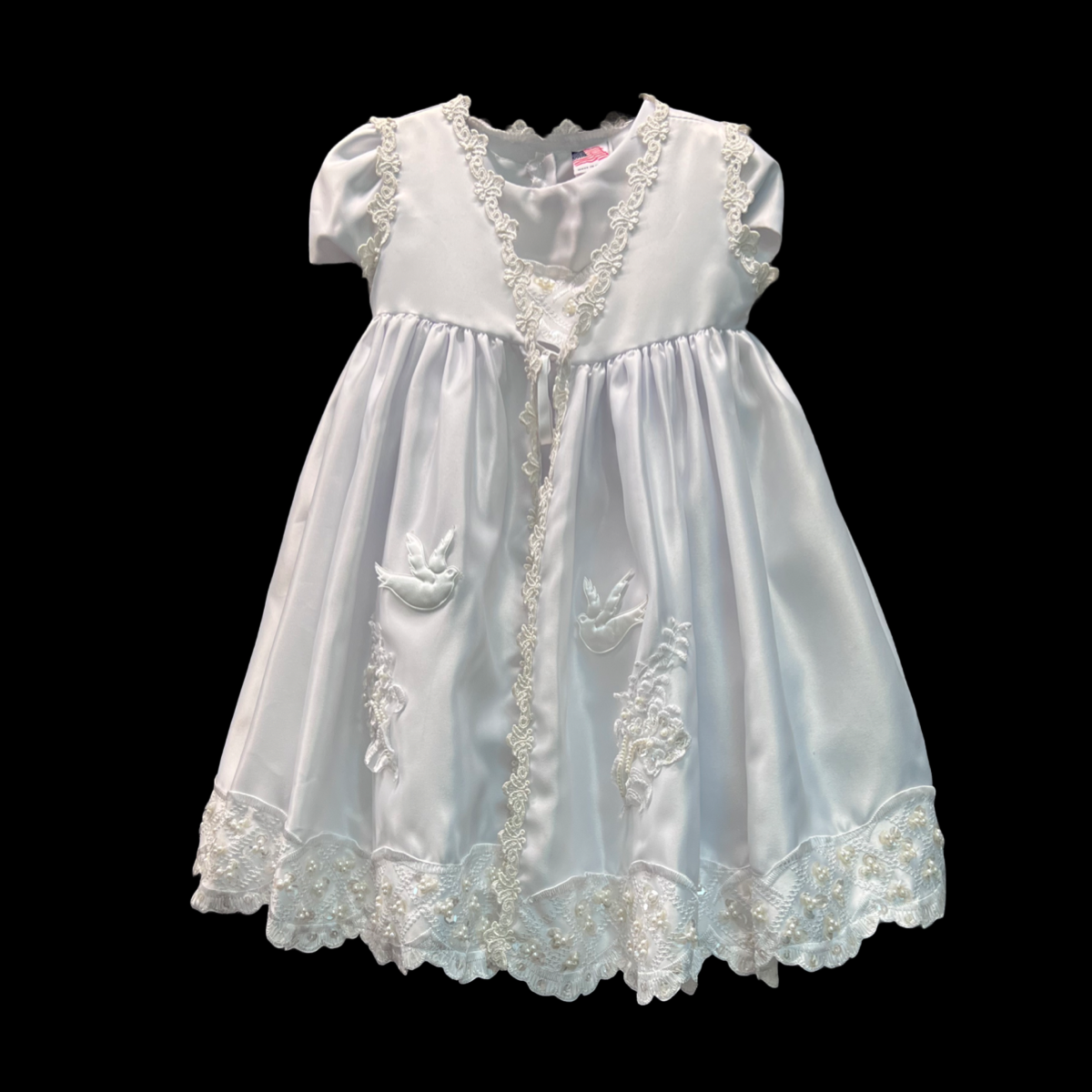 2PC Short Sleeve White Gown w/ Sequin and Beading Accents (12-18 months)