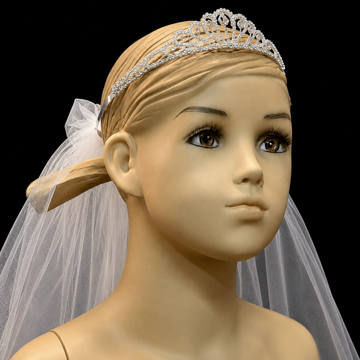 Rhinestone Tiara Headpiece with White Veil
