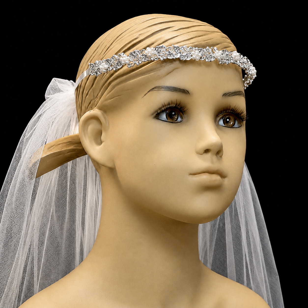 Pearl & Rhinestone Headpiece with White Veil