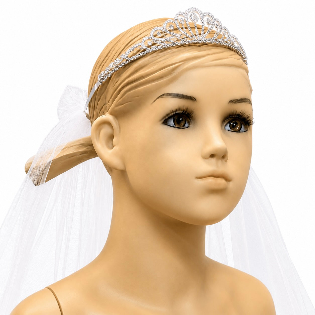 Rhinestone Tiara Headpiece with White Veil
