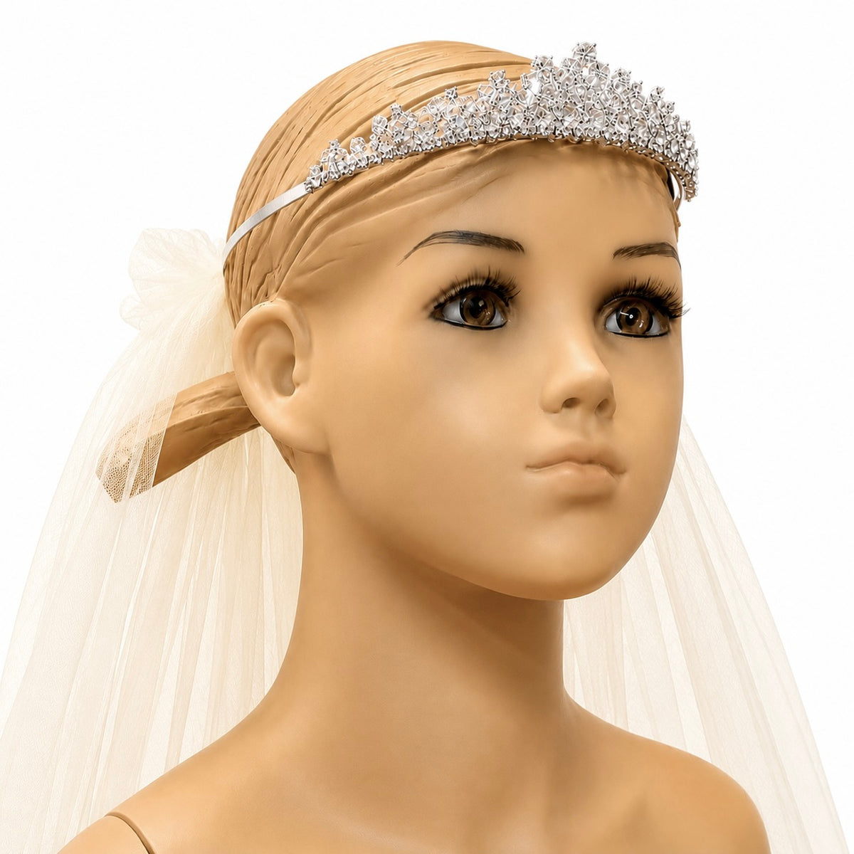 Rhinestone & Crystal Beaded Tiara with Veil