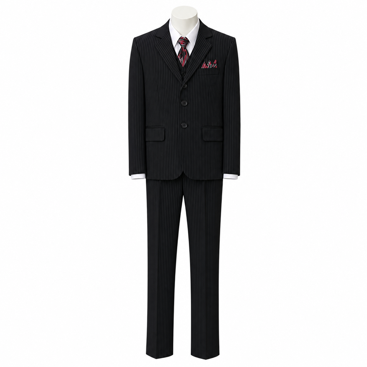 Kids Mode Classic Fit 5-Piece Black Pinstripe Suit