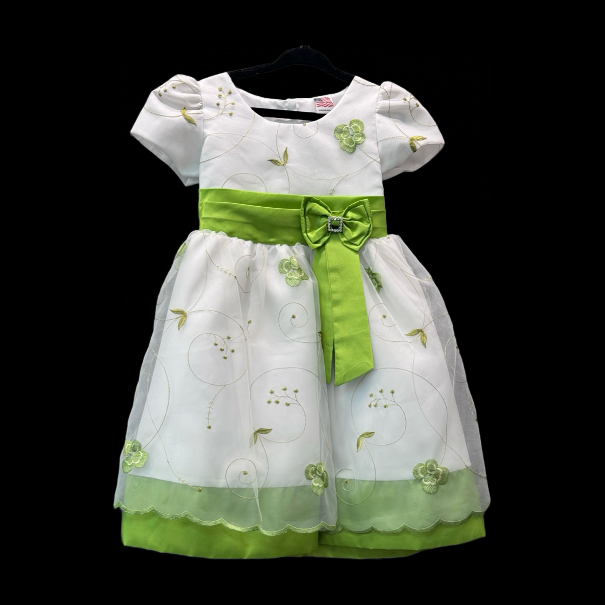 Short Sleeve Toddler White Dress w/ Green Accents (Size 2/3)