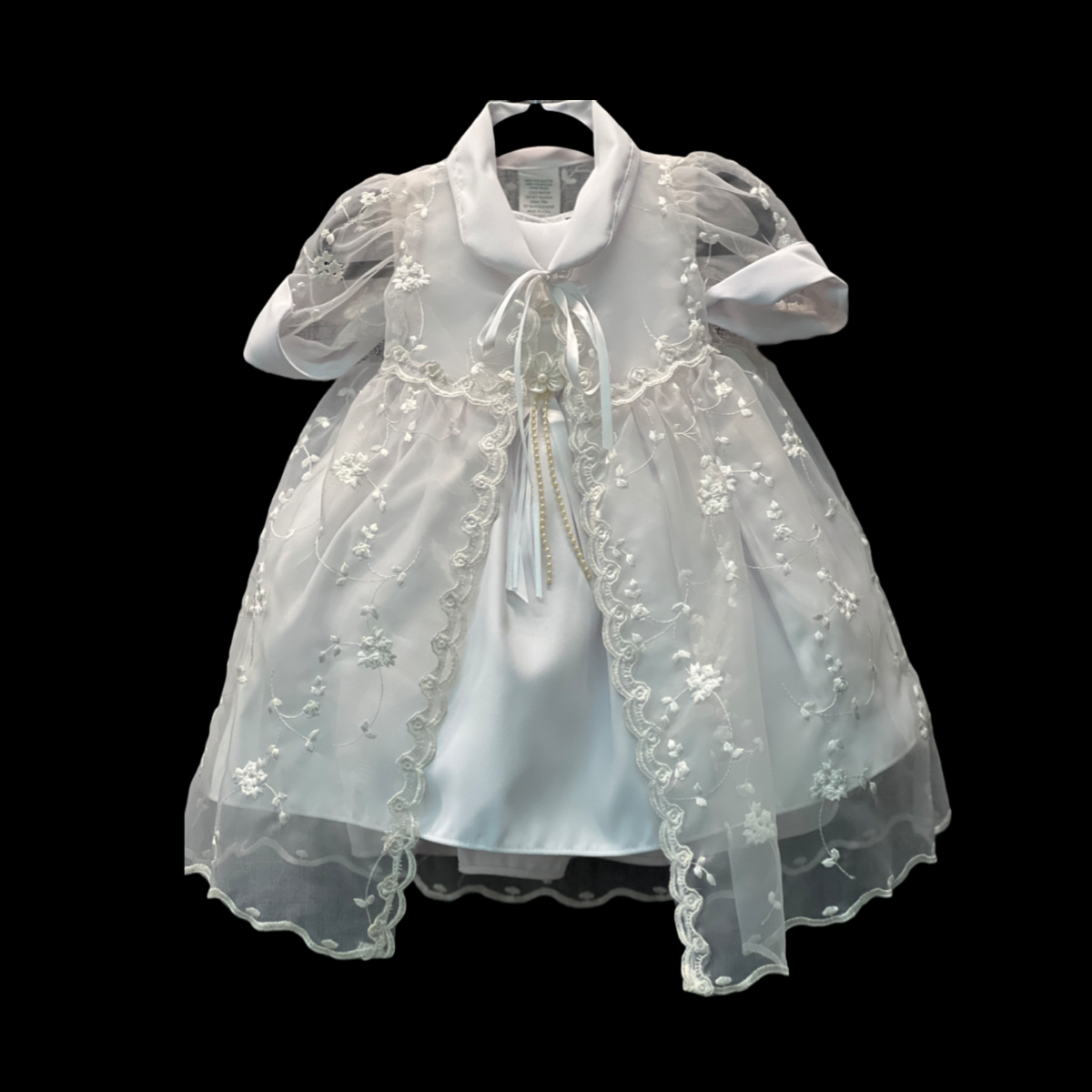 2PC Sleeveless White Dress w/ Embroidered Floral Shawl