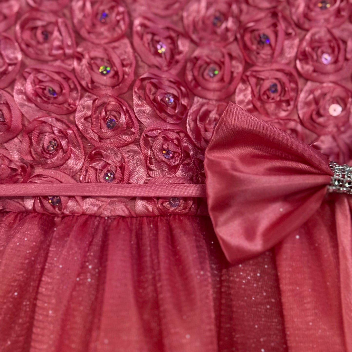 Coral Rosette Tulle Princess Baby Dress w/ Headband (9-12 months)