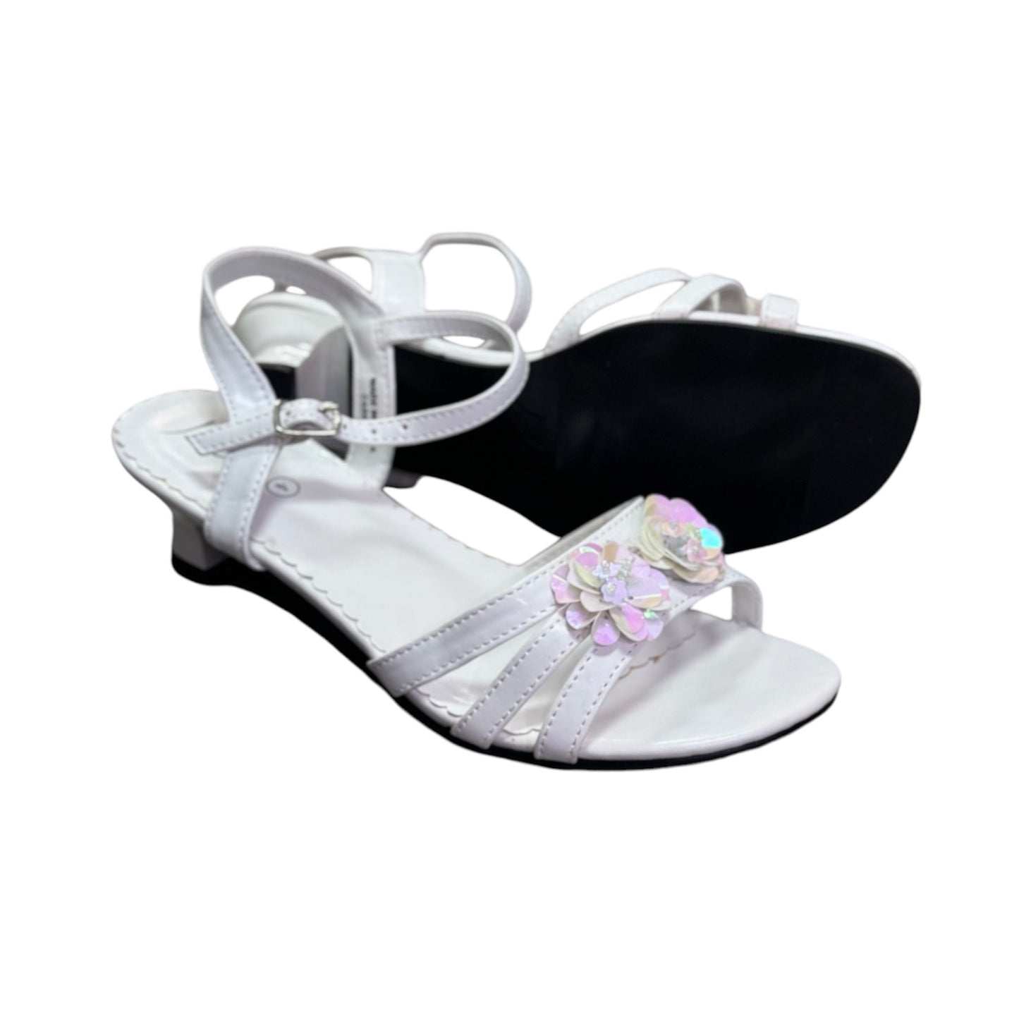 Open Toe White Sandal W/ Multi Colour Flowers