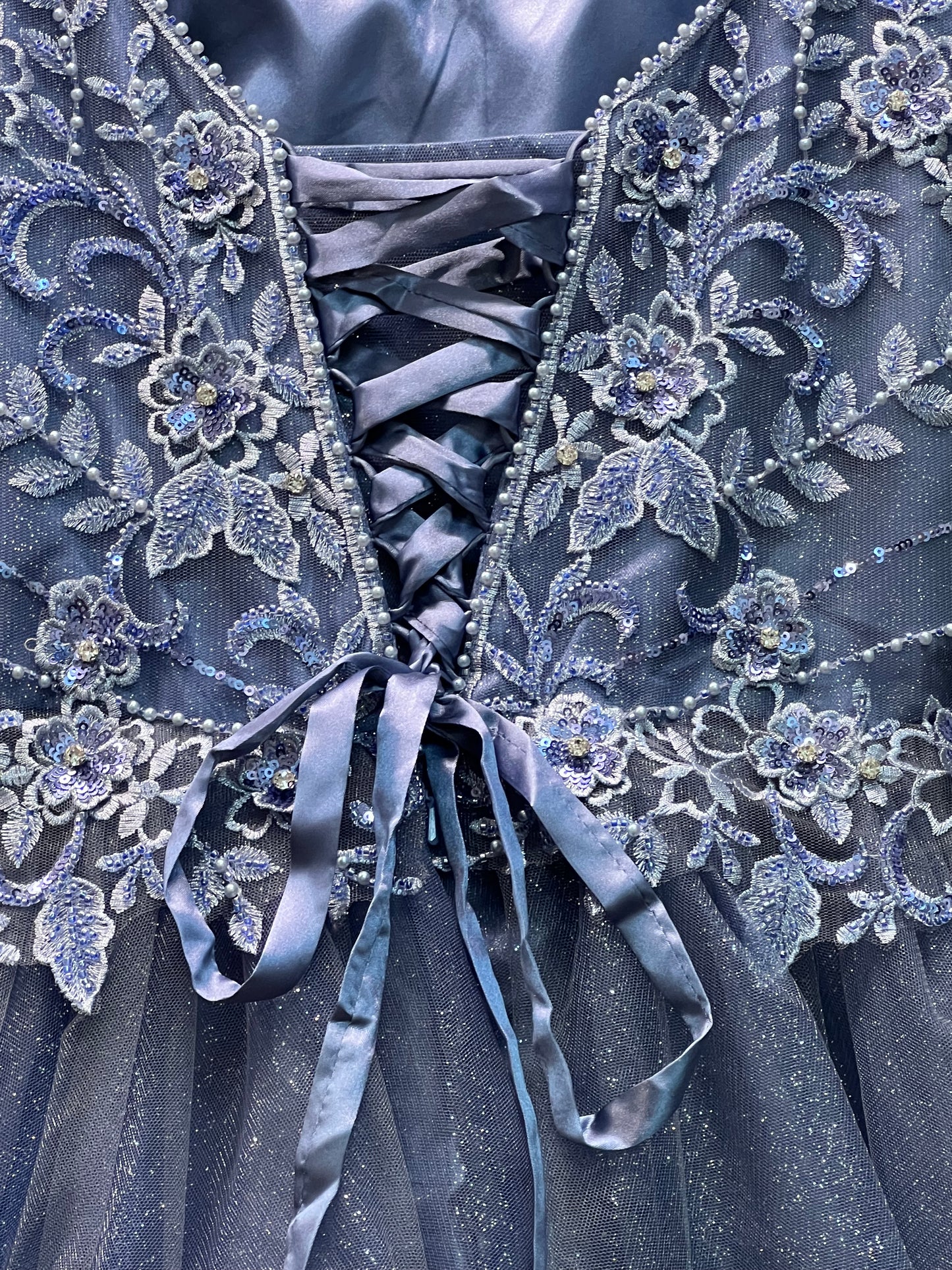 Smoky Blue Sparkle Short Dress w/ Shawl
