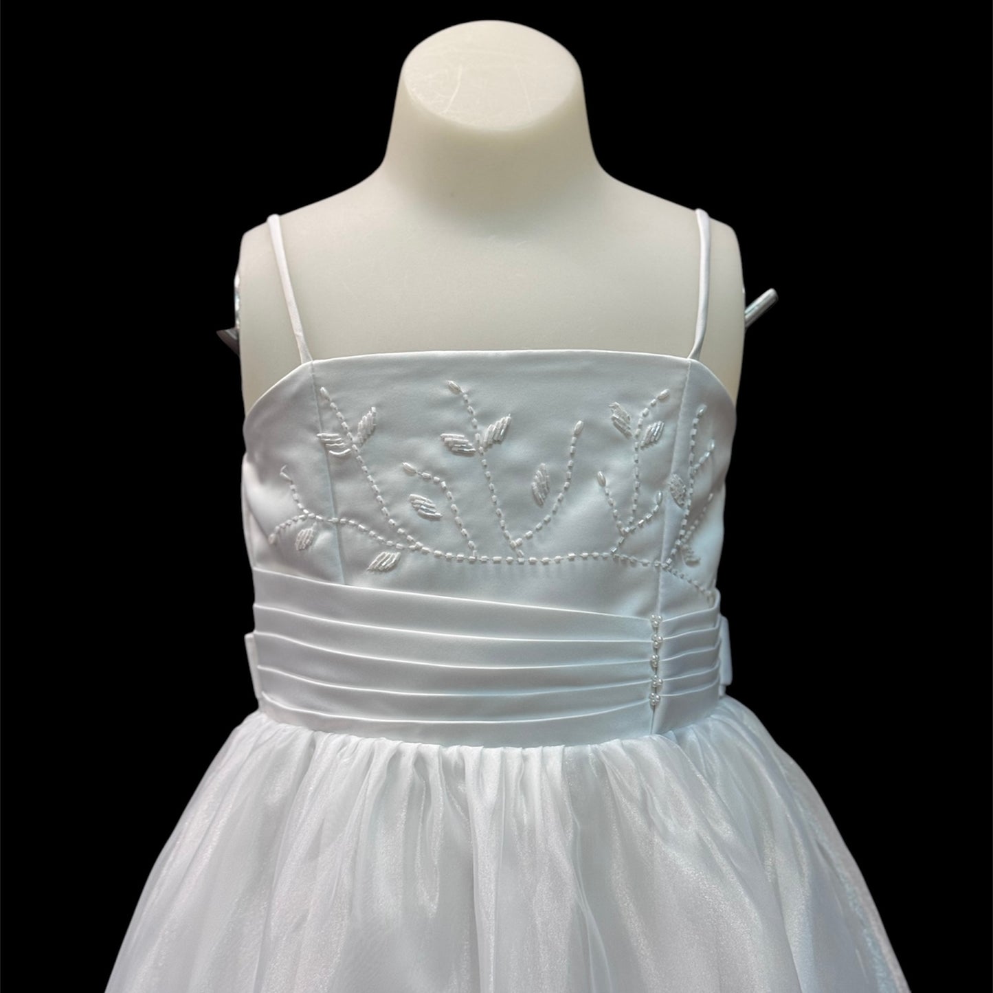 Sleeveless White Dress & Satin Bolero w/ Pearl Embroidery