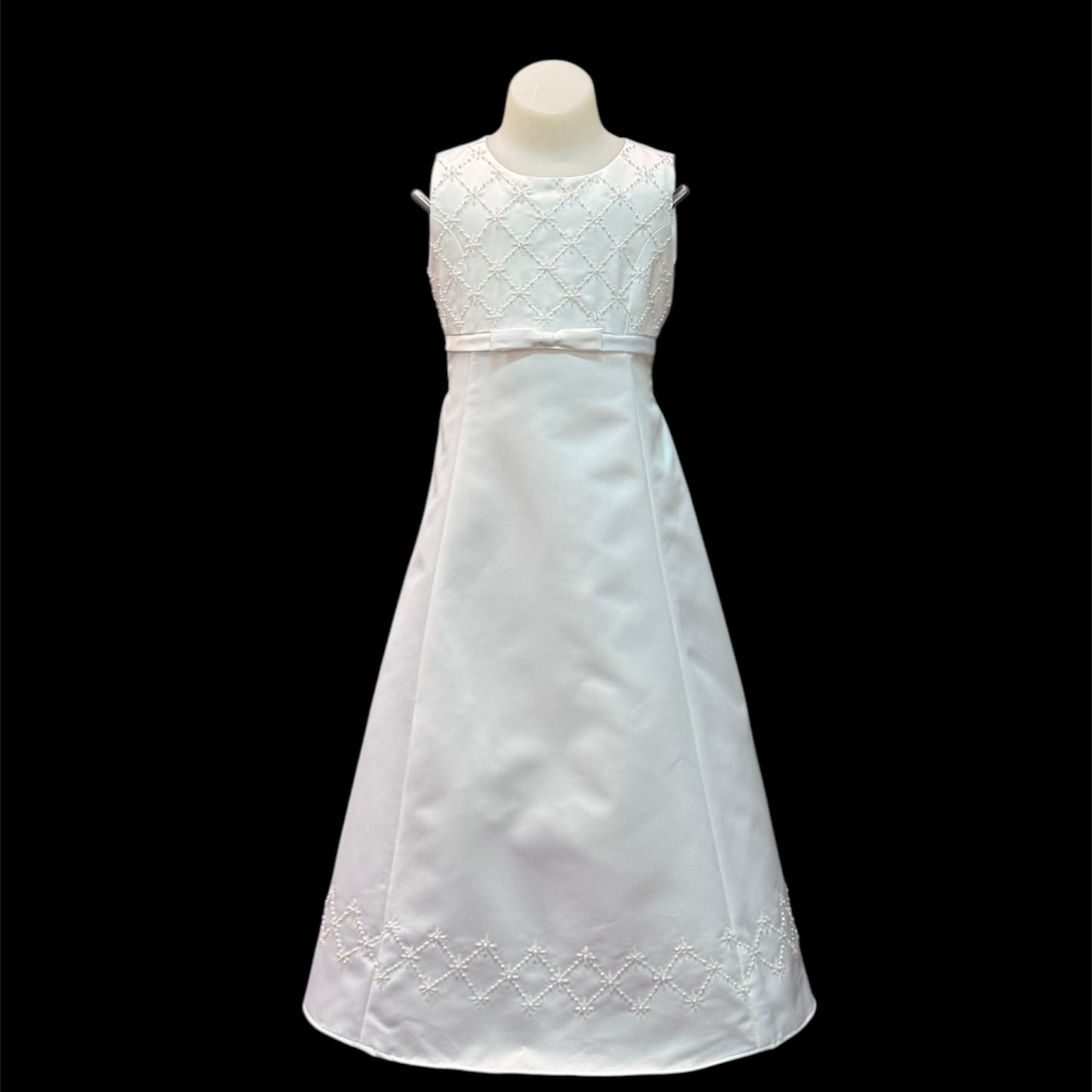 White Sleeveless Satin Dress w/ Sequin Accents