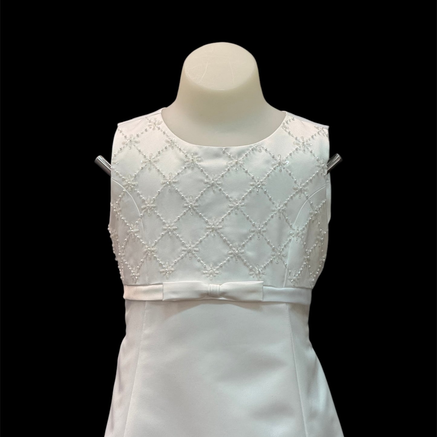 White Sleeveless Satin Dress w/ Sequin Accents