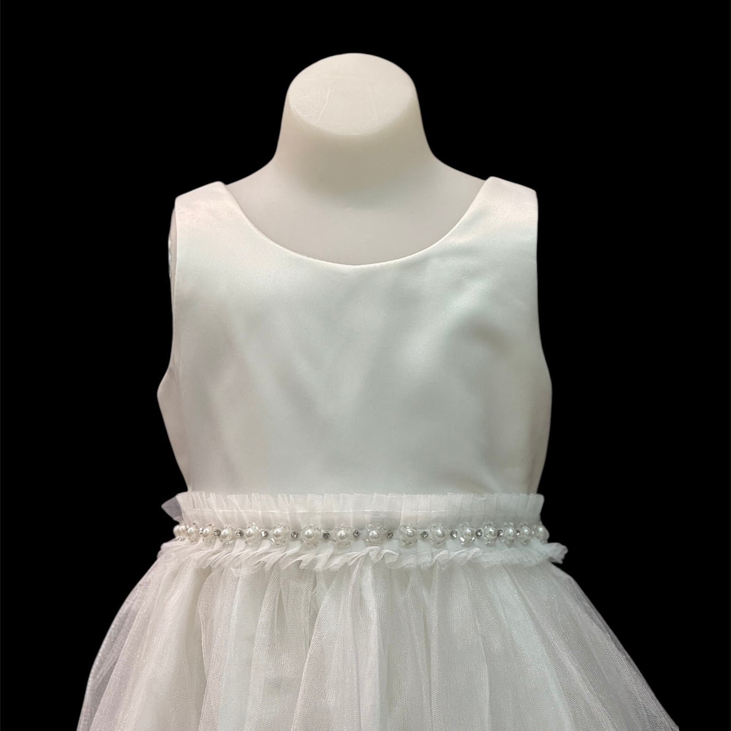 Ivory Sleeveless Dress w/ Rhinestone & Pearl Belt
