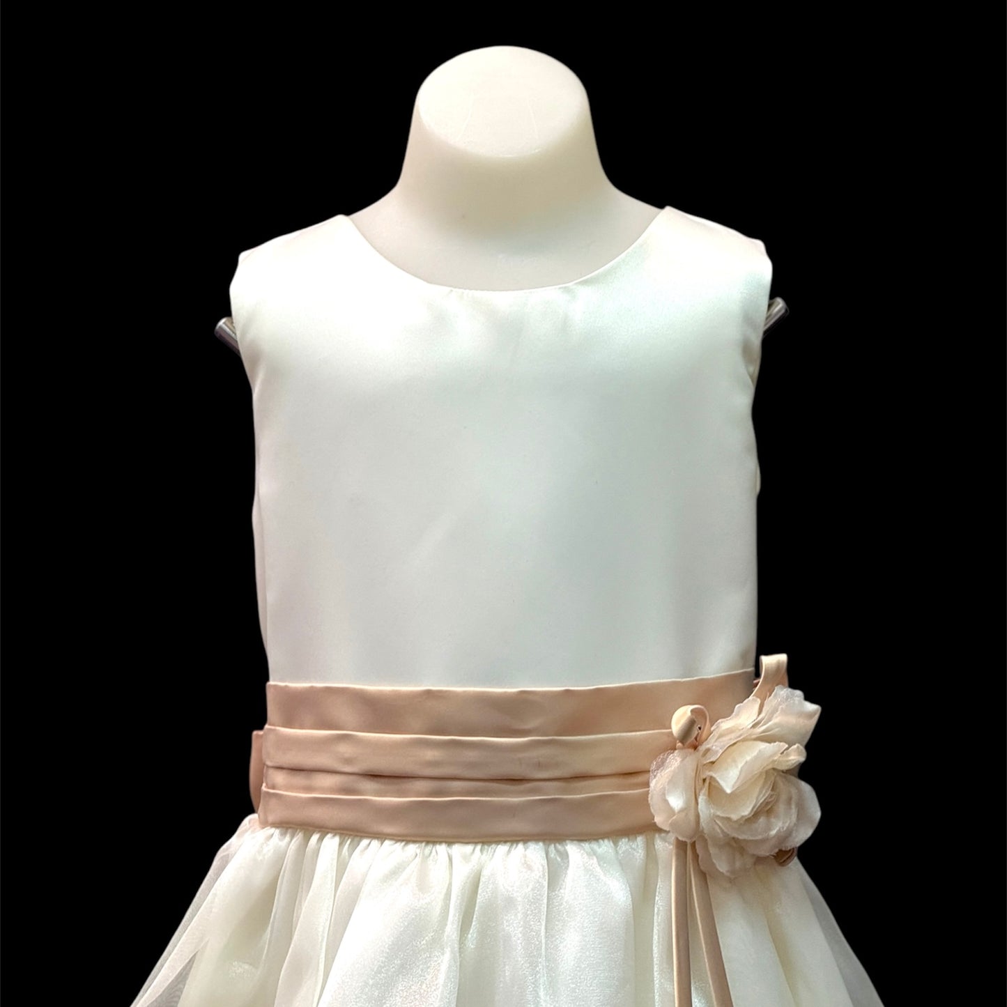 Sleeveless Ivory Dress w/ Champagne Sash (Size 12)
