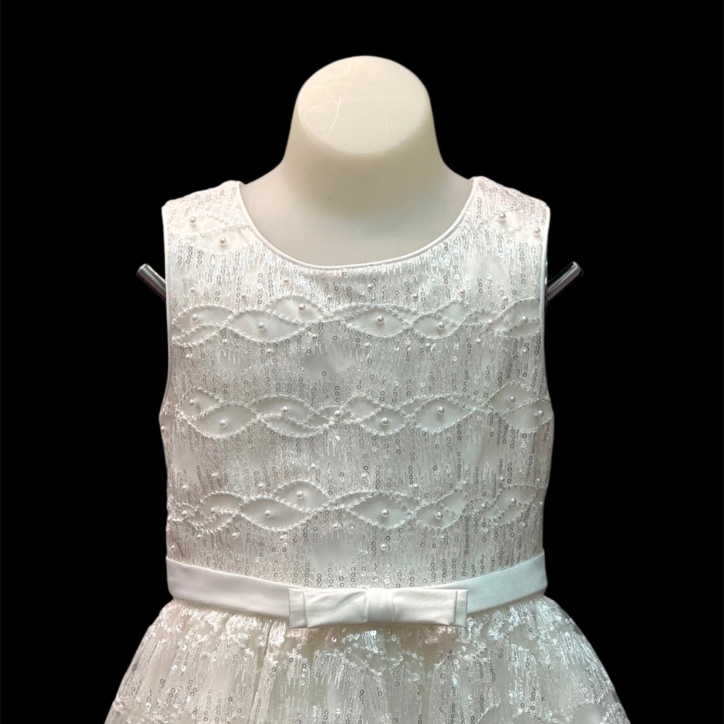 Warm White Sleeveless Dress w/ Pearl and Sequin Embroidery