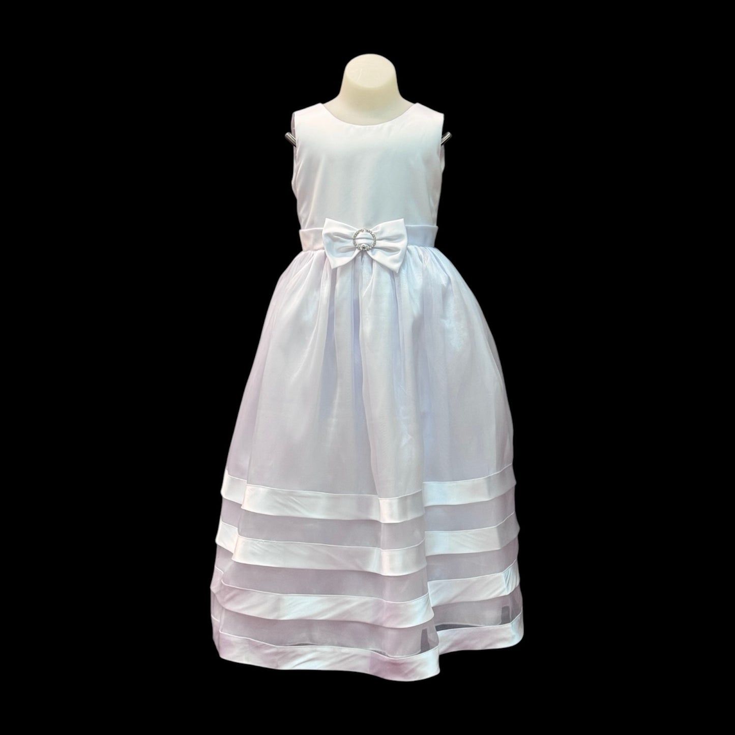Sleeveless White Dress w/ Bow and Rhinestone Accent