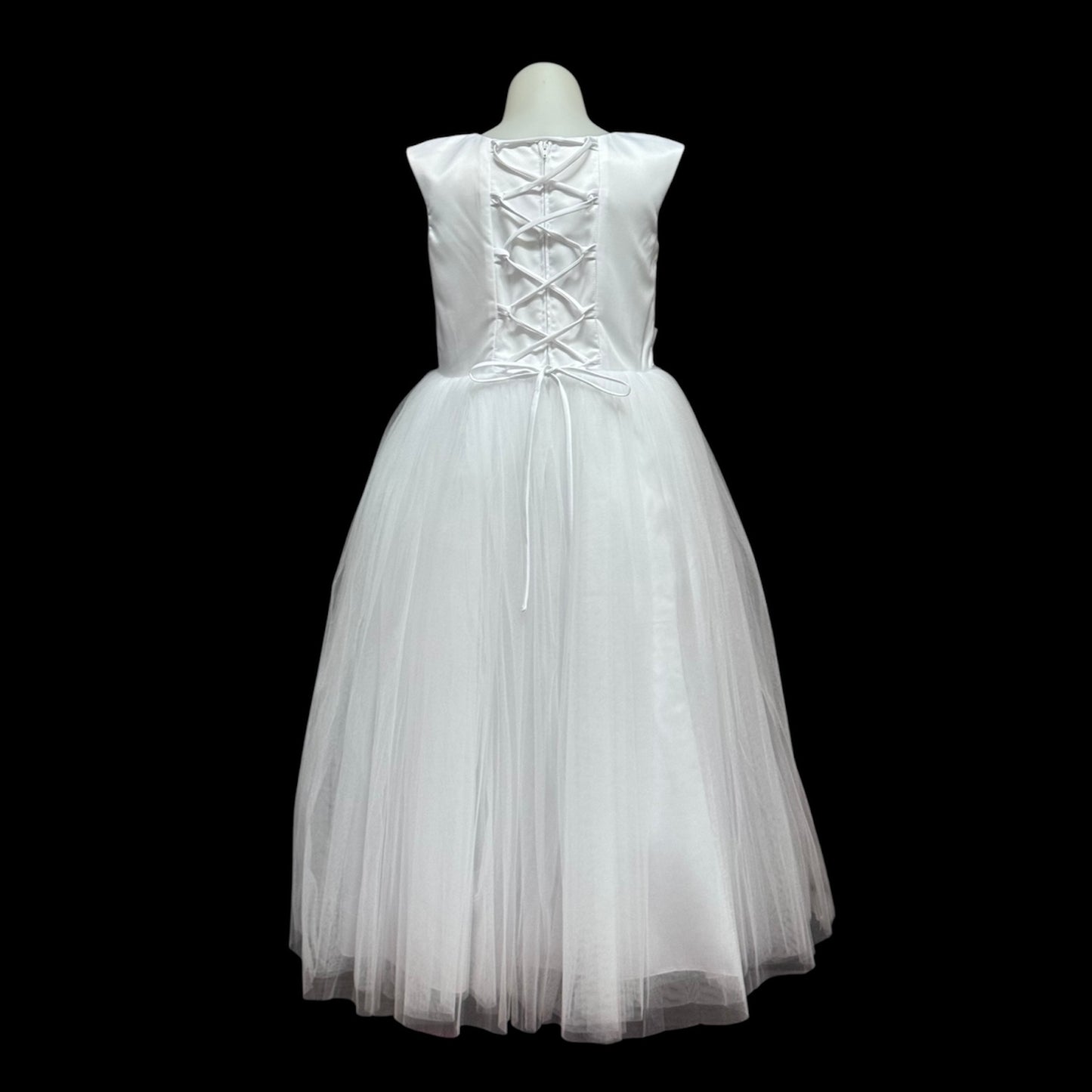 Cap Sleeve Floor-Length Dress w/ Pearl Neckline & Embroidered Waist