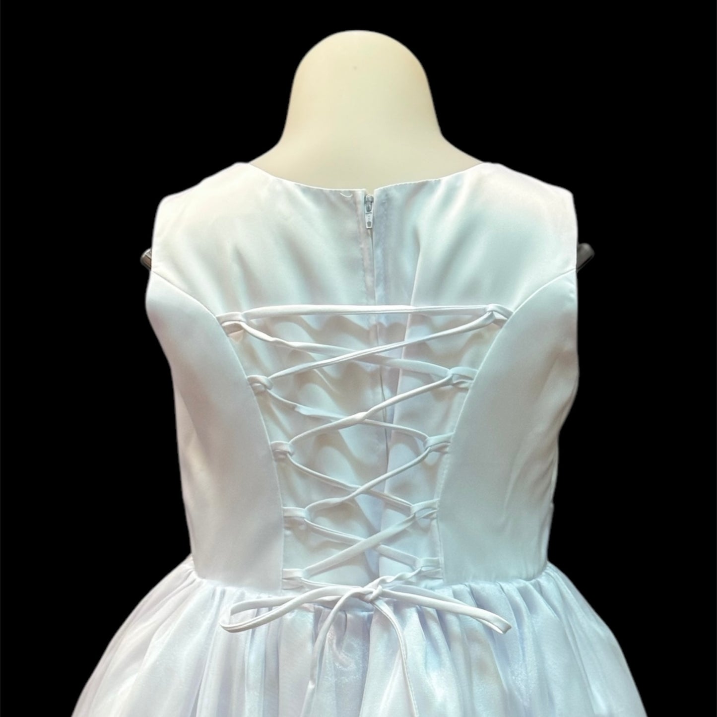 Sleeveless White Dress w/ Bow and Rhinestone Accent