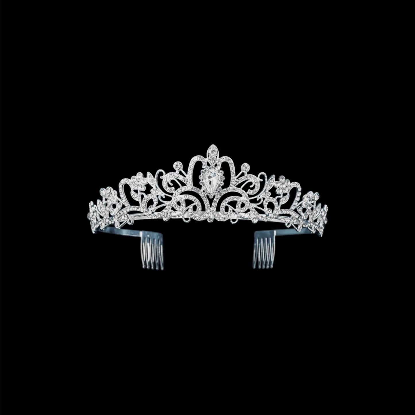 Rhinestone Tiara w/ Floral-Inspired Design