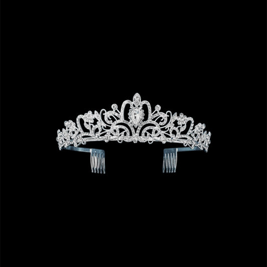 Rhinestone Tiara w/ Floral-Inspired Design