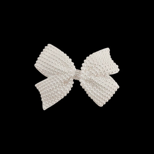 Large Pearl Bow Clip w/ Rhinestone Bead