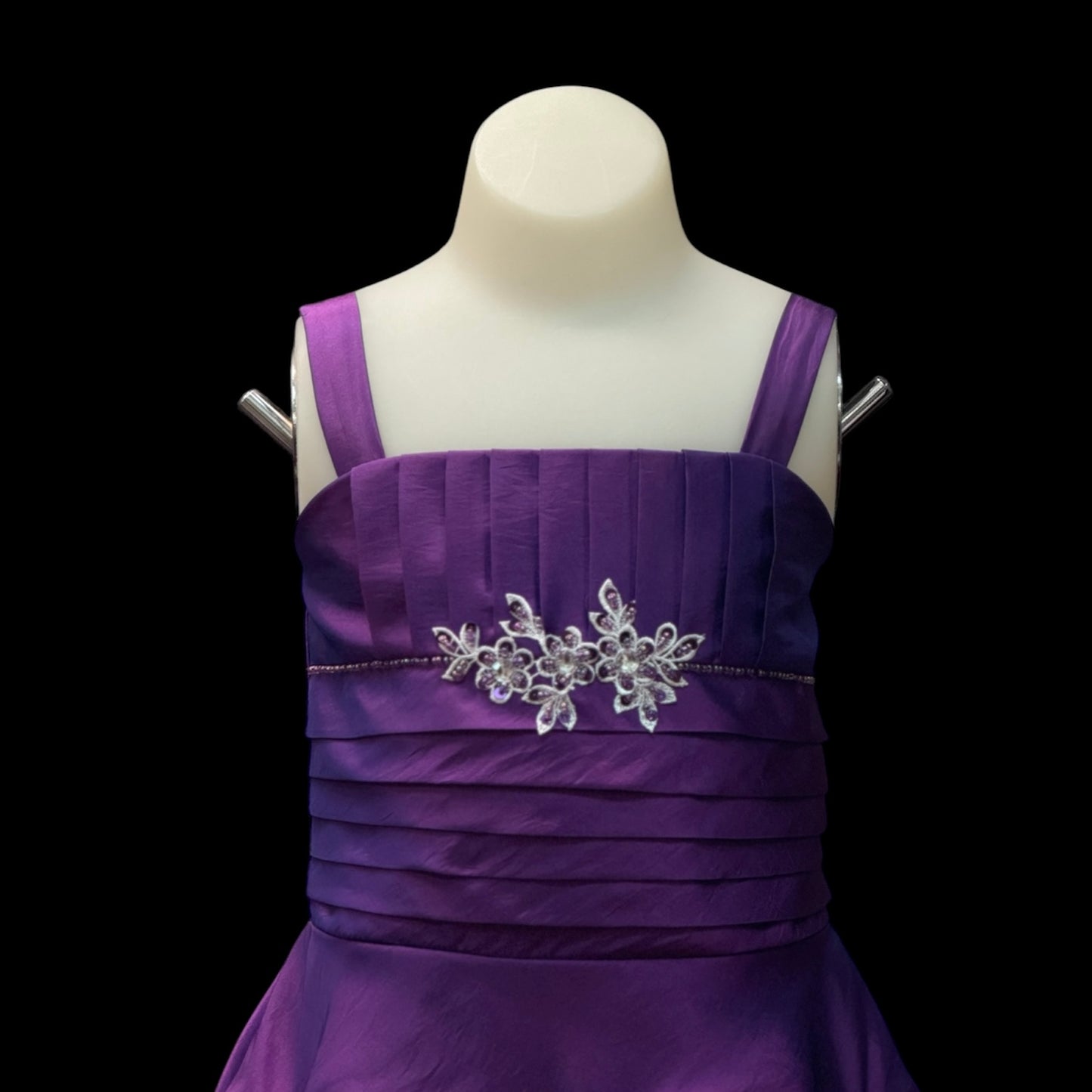 Sleeveless Purple Ruched Satin Dress & Satin Bolero