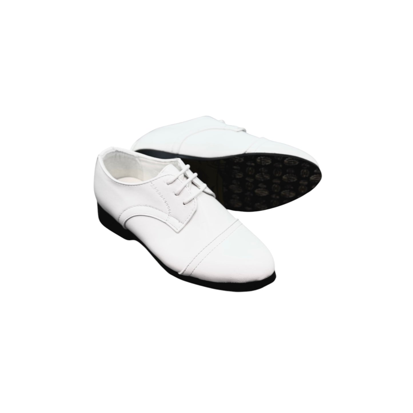 Fancy Kids Cap Toe Oxford White Dress Shoe w/ Black Bottom