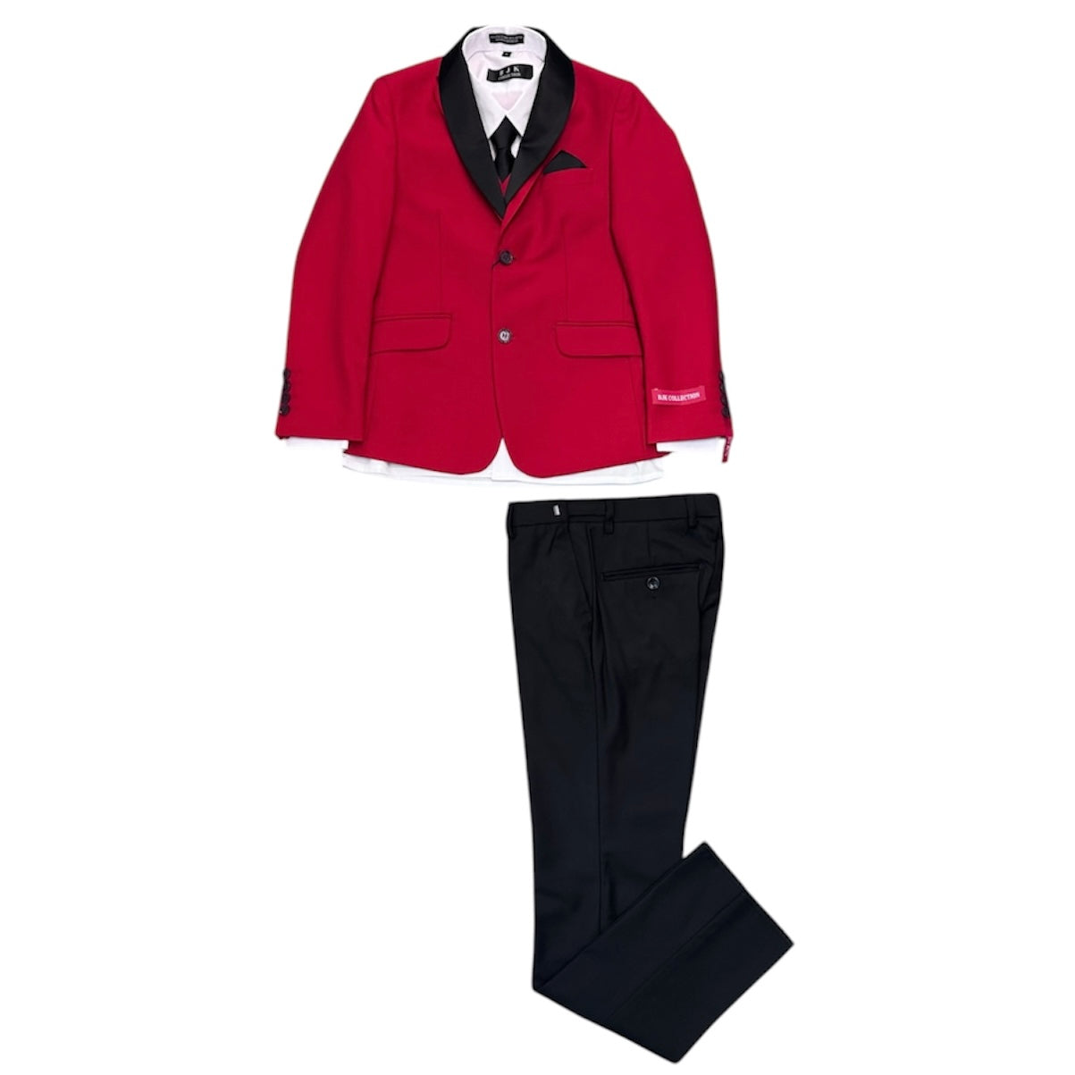 7-Piece Slim-Fit Red Suit w/ Black Dress Pants