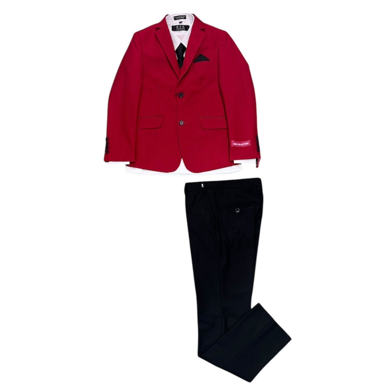 7-Piece Slim-Fit Red Suit w/ Black Dress Pants