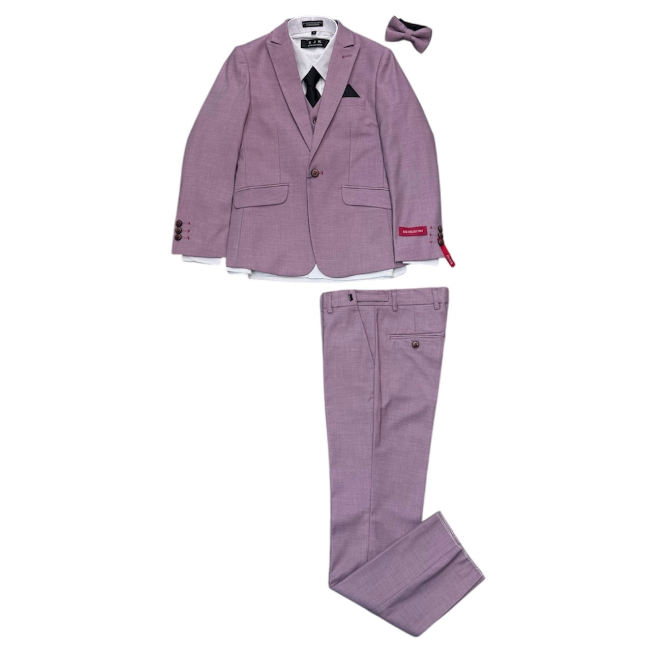 8-Piece Slim-Fit Mauve Suit w/ Black Removable Lapels