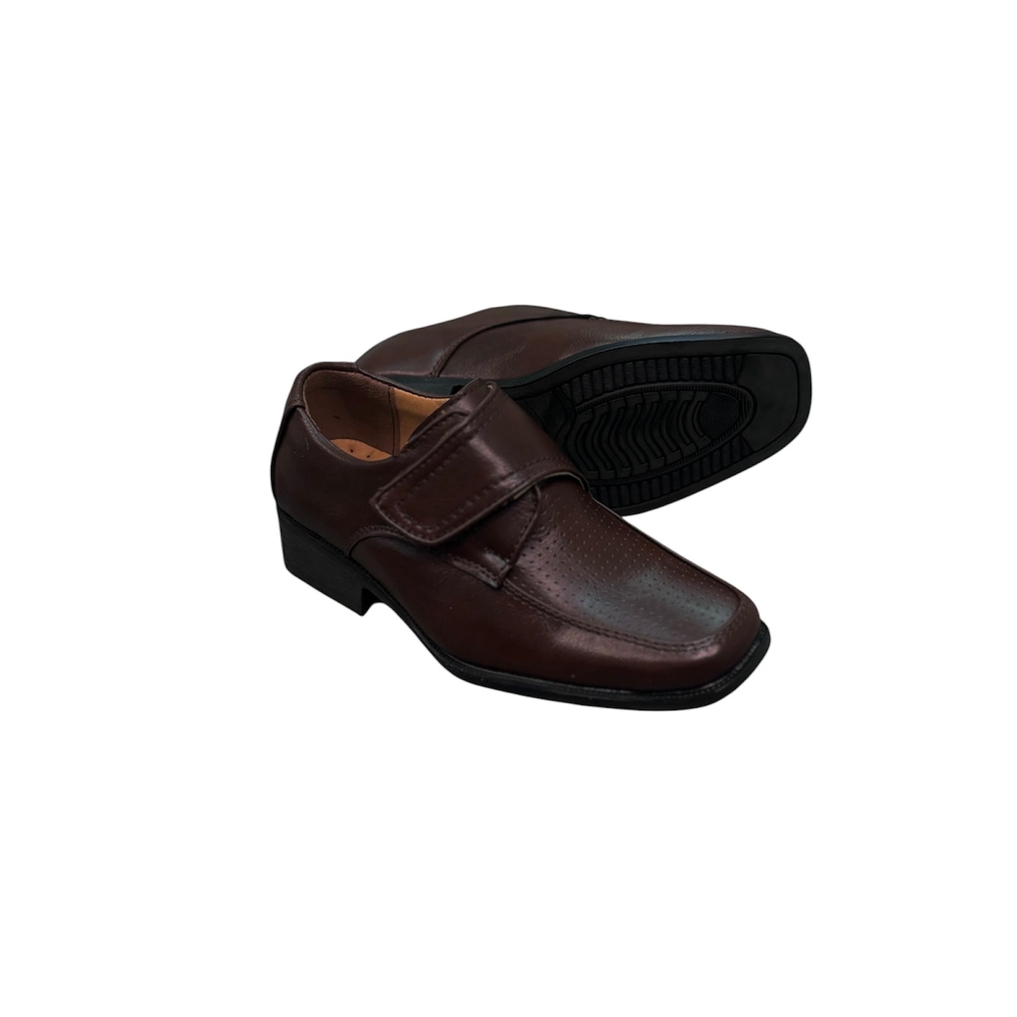 Debonair Velcro Box Toe Brown Dress Shoe