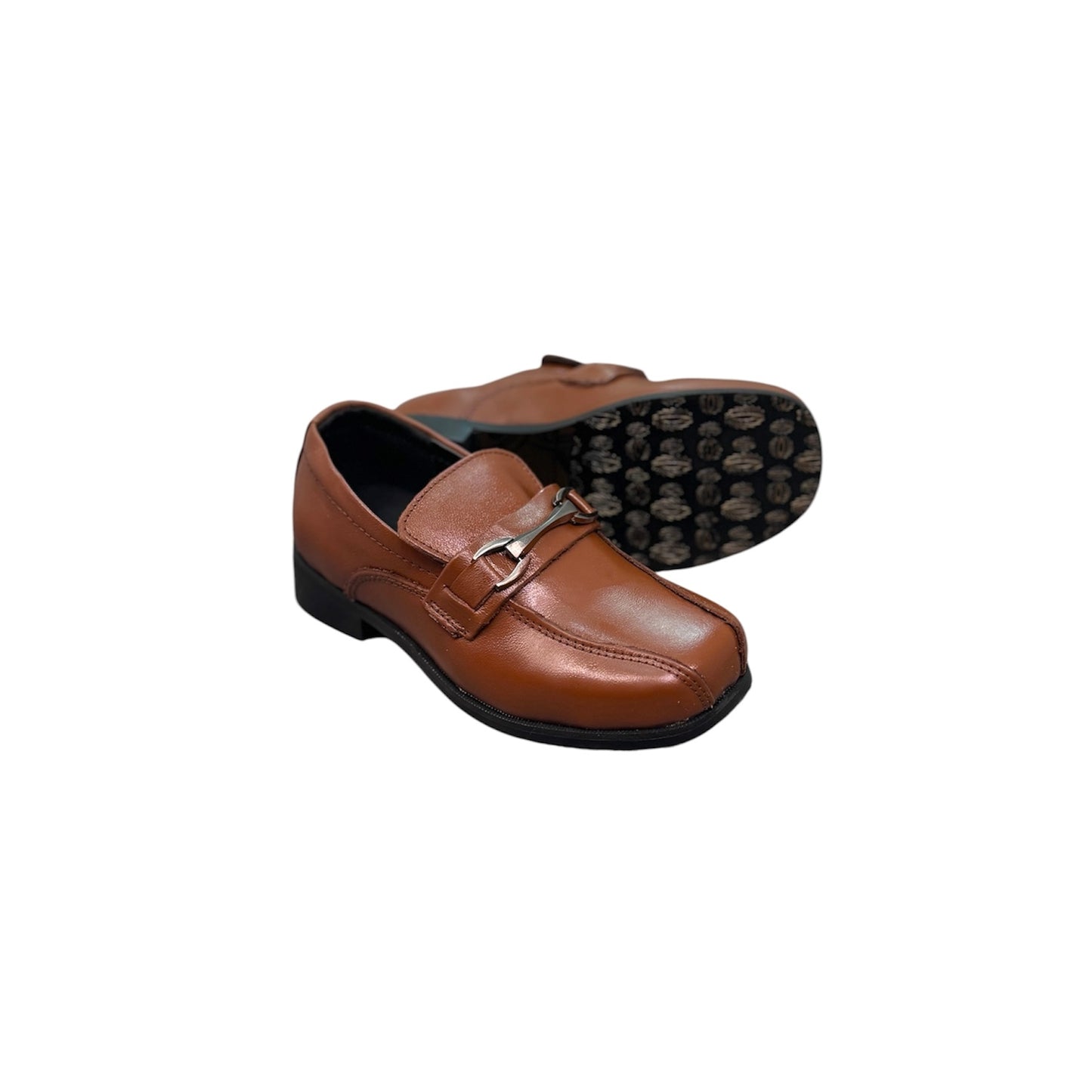Fancy Kids Brown Leather Loafer with Buckle Accent