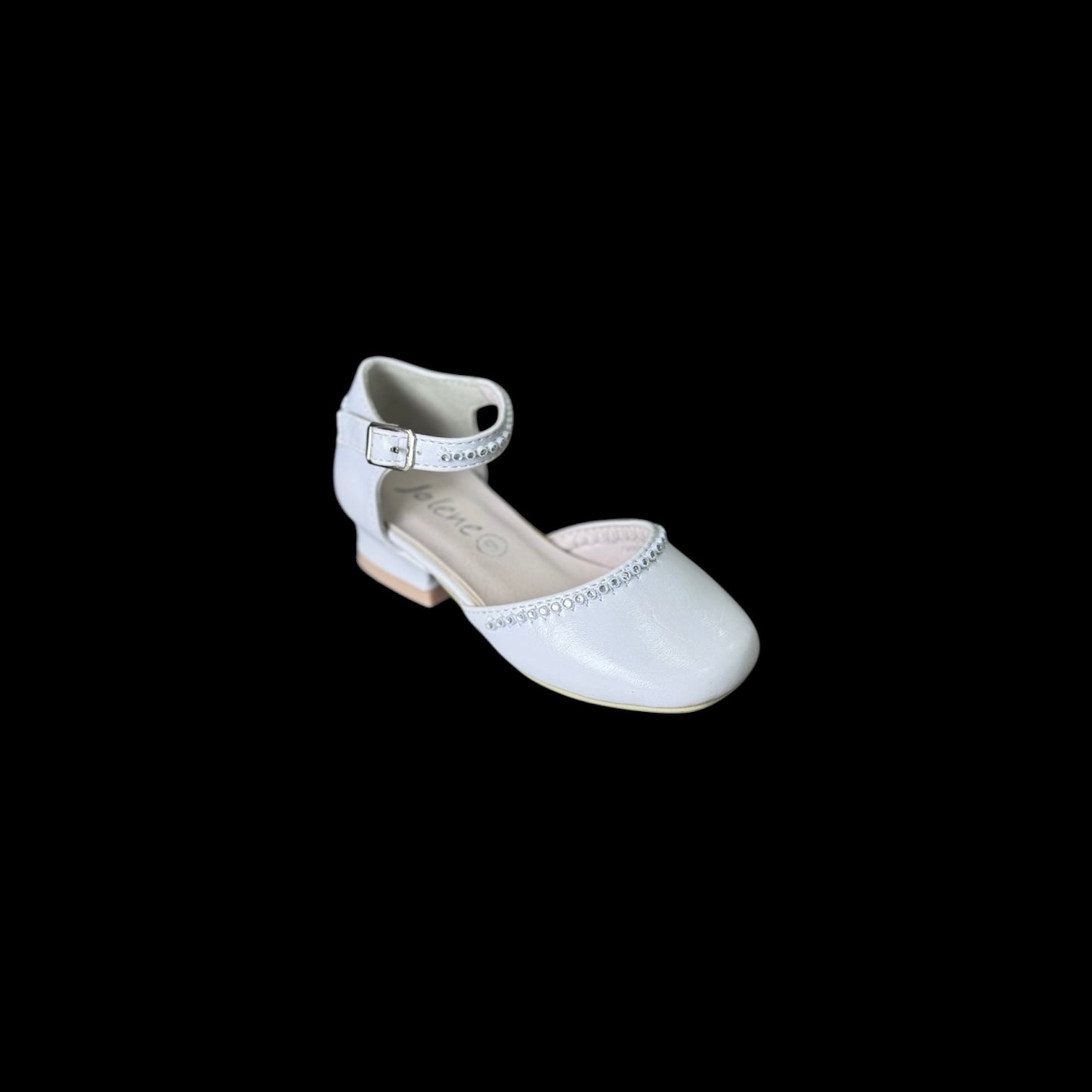 Jolene Girls’ White Low-Heel Dress Shoe w/ Ankle Strap and Sparkle Trim (Toddler Size 6)