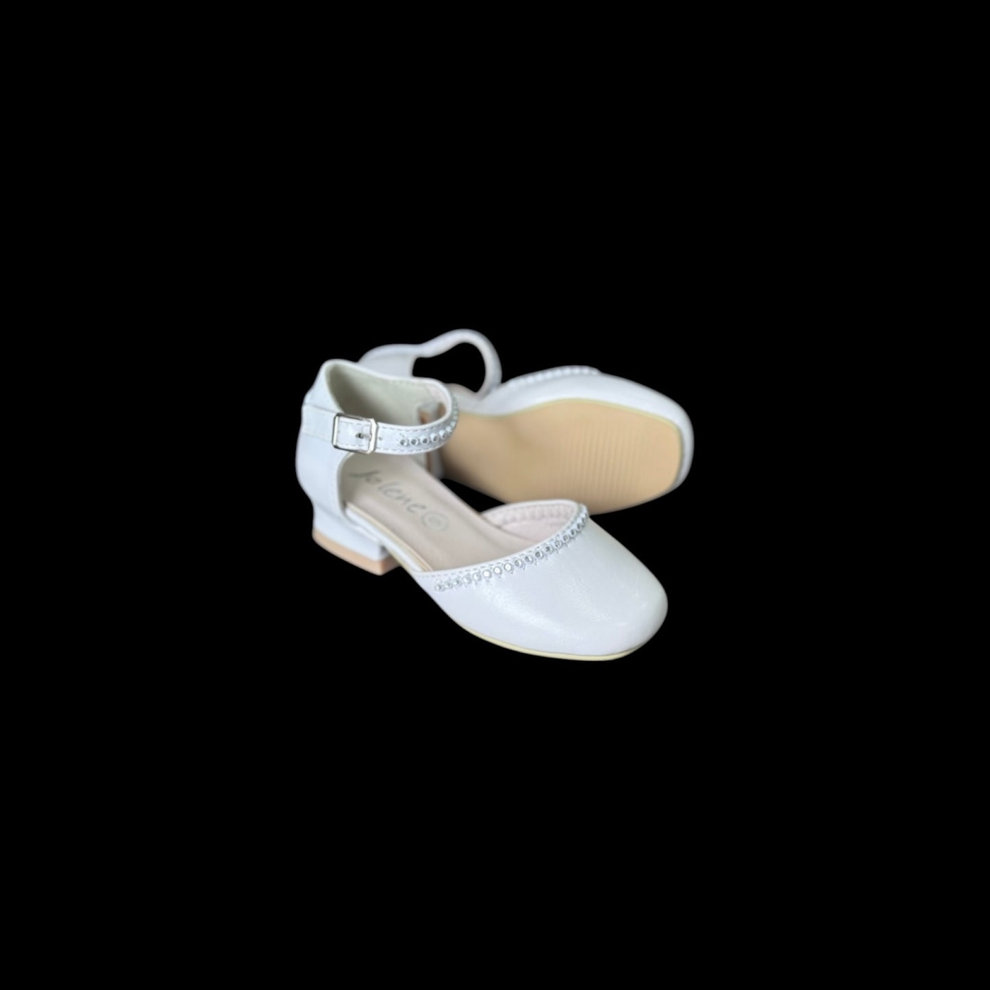 Jolene Girls’ White Low-Heel Dress Shoe w/ Ankle Strap and Sparkle Trim (Toddler Size 6)