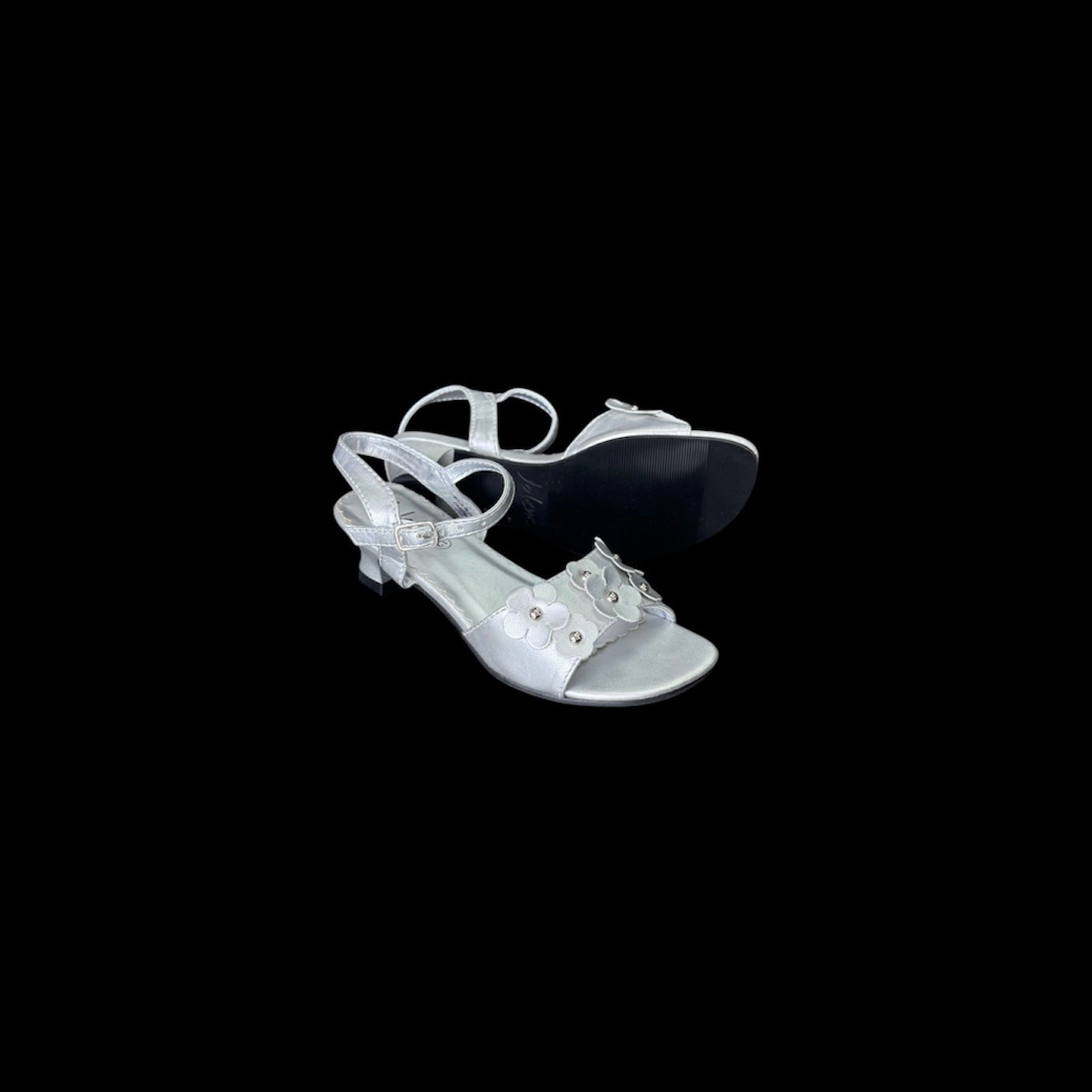 Jolene Silver Floral Kitty Heel Sandal