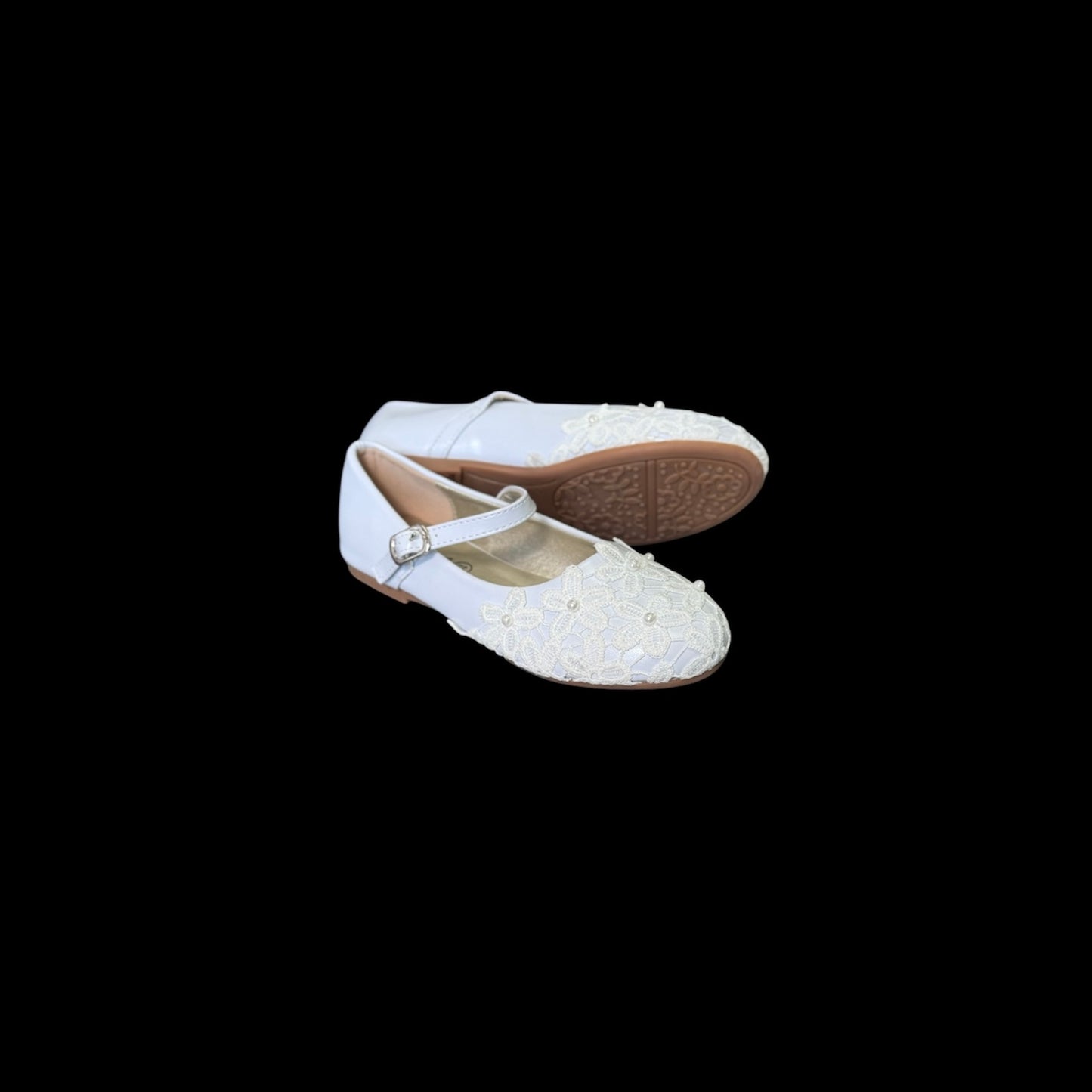 Jolene White Floral Embroidered Flats w/ Pearl Accents