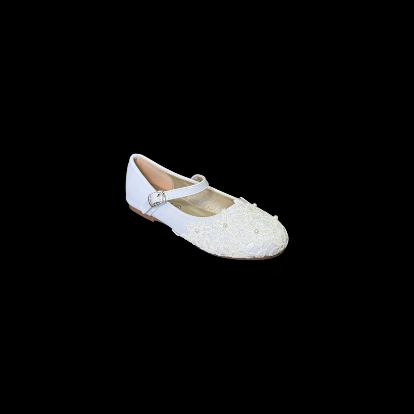 Jolene White Floral Embroidered Flats w/ Pearl Accents
