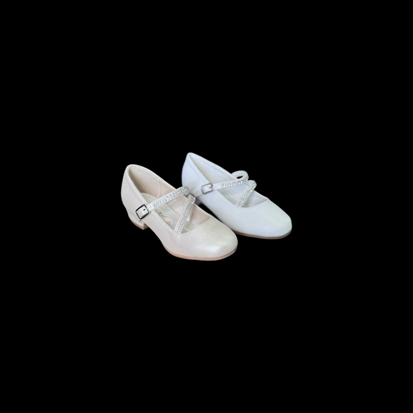 Fancy Kids Elegant Double Rhinestone Straps Dress Shoe w/ Small Heel
